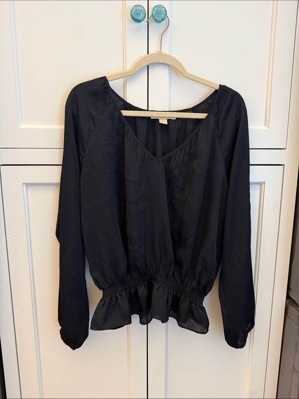 Michael Kors Black V-Neck Long-Sleeve Peplum Blouse